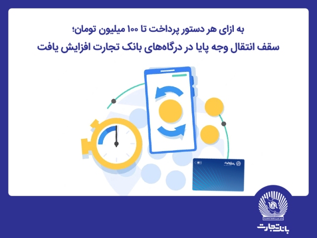  سقف انتقال وجه پایا در درگاه‌های اینترنت‌بانک تجارت افزایش یافت